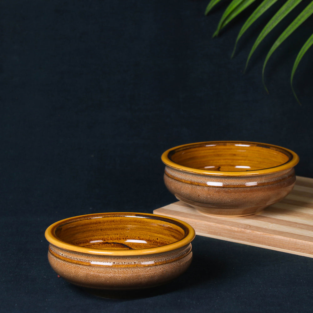 Handmade Ceramic Snack/Serving Bowls (Set of 2, Mustard Yellow)