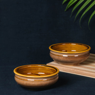 Handmade Ceramic Snack/Serving Bowls (Set of 2, Mustard Yellow)