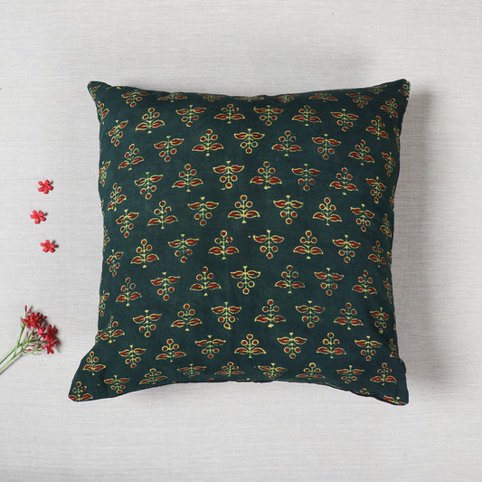 Ajrakh Block Print Cotton Cushion Cover (16in x 16in)