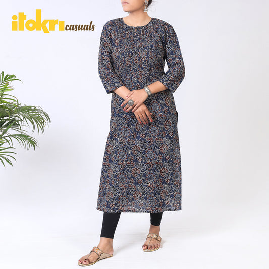 Pintuck Ajrakh Block Print Kurta