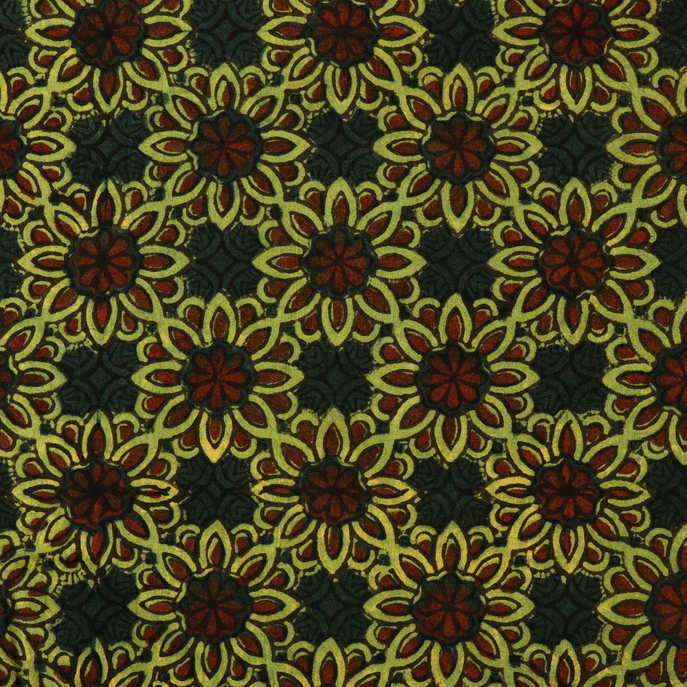 Green - Ajrakh Hand Block Printed Natural Dyed Cotton Fabric