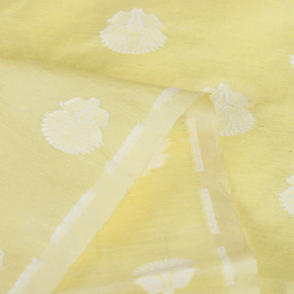Yellow - Pure Banarasi Handwoven Cutwork Buti Silk Cotton Fabric