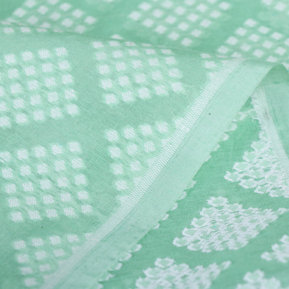 Green - Pure Banarasi Handwoven Cutwork Buti Silk Cotton Fabric