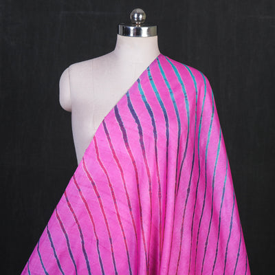 Pink - Original Leheria Tie-Dye Pure Tussar Silk Fabric by Badshah Miyan