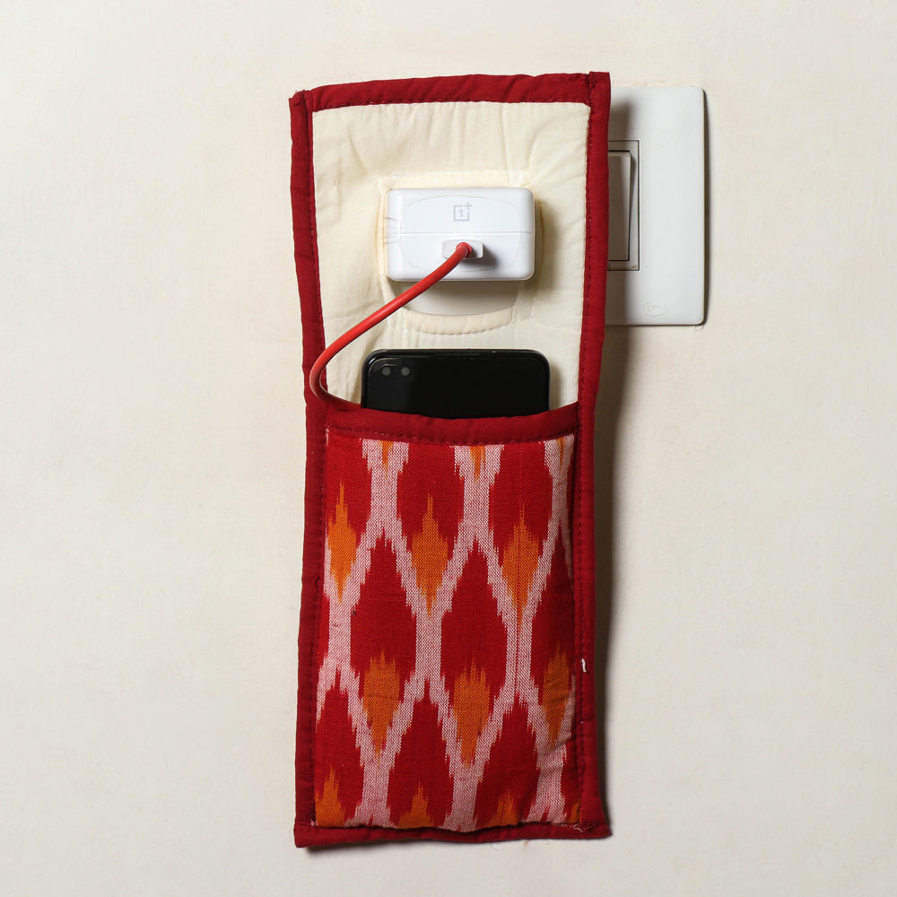 Red - Handmade Cotton Fabric Mobile Charging Holder