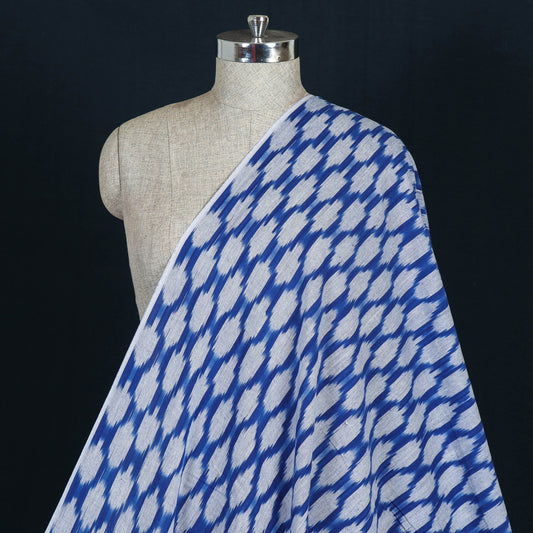 Blurry Pattern Cobalt Blue Pochampally Ikat Handloom Pure Cotton Fabric