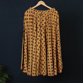 Yellow Kusumlata Hand Block Printed Cotton Crinkle Long Skirt 