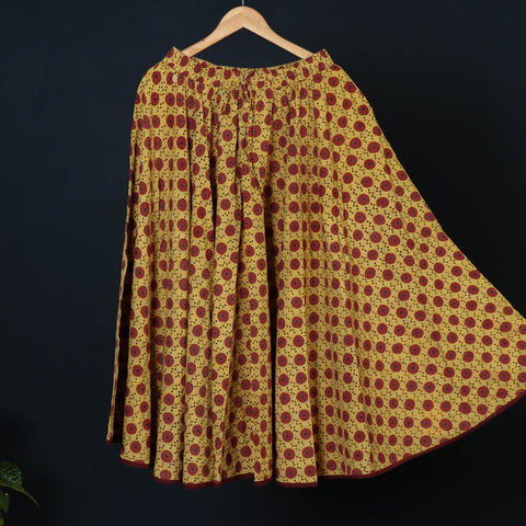 Yellow Kusumlata Hand Block Printed Cotton Crinkle Long Skirt 