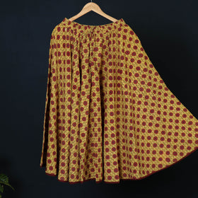 Yellow Kusumlata Hand Block Printed Cotton Crinkle Long Skirt 