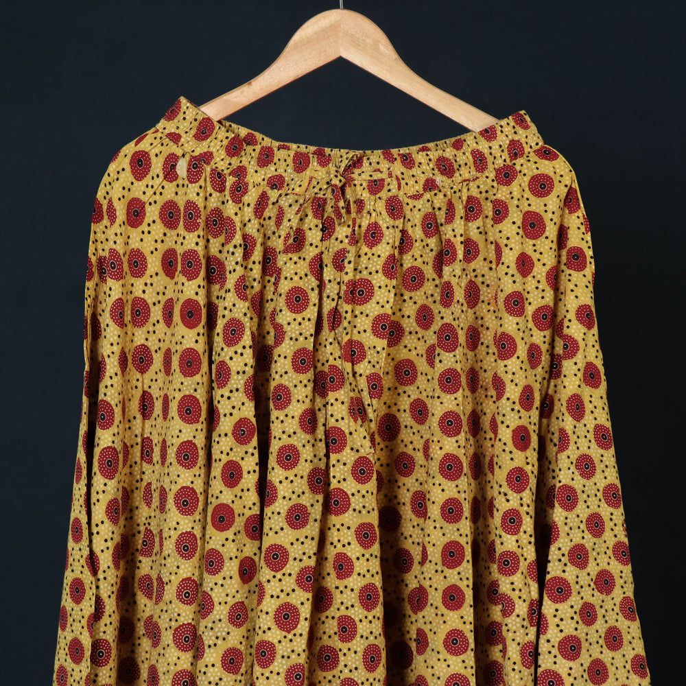 Yellow Kusumlata Hand Block Printed Cotton Crinkle Long Skirt 