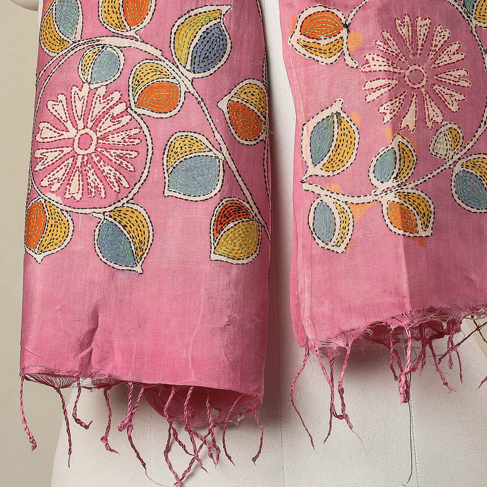 Bengal Kantha Embroidery Handpainted Tussar Silk Handloom Stole