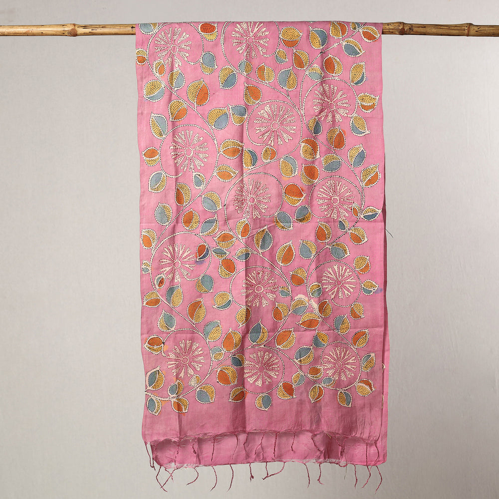 Bengal Kantha Embroidery Handpainted Tussar Silk Handloom Stole