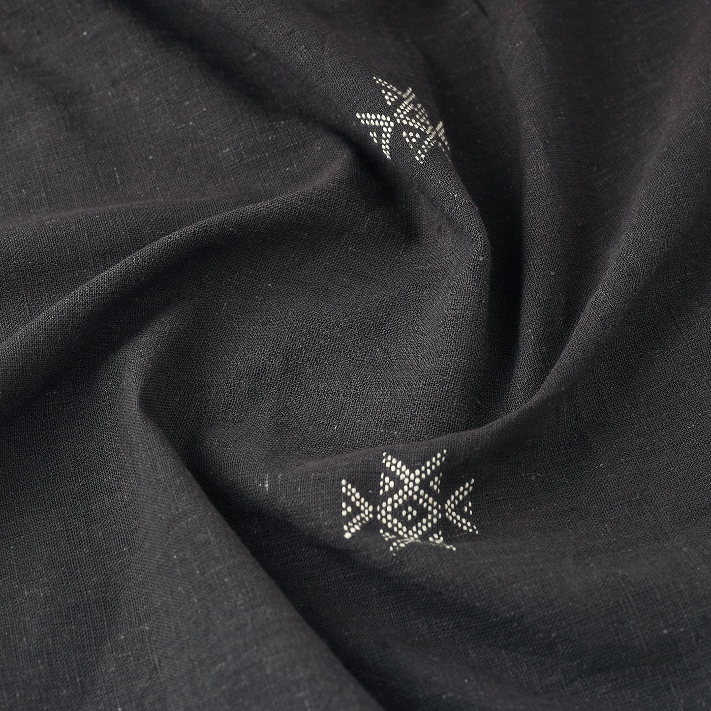 Black - Organic Kala Cotton Pure Handloom Buti Fabric