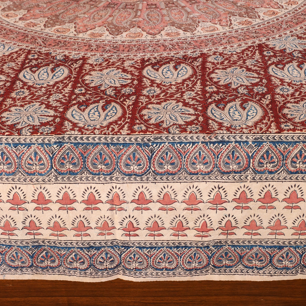 Red - Pedana Kalamkari Block Printed Cotton Double Bedcover (107 x 88 in)
