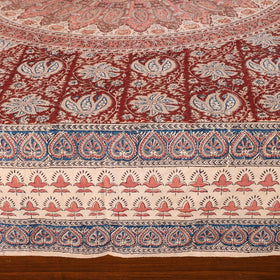Red - Pedana Kalamkari Block Printed Cotton Double Bedcover (107 x 88 in)