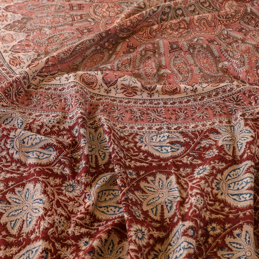 Red - Pedana Kalamkari Block Printed Cotton Double Bedcover (107 x 88 in)