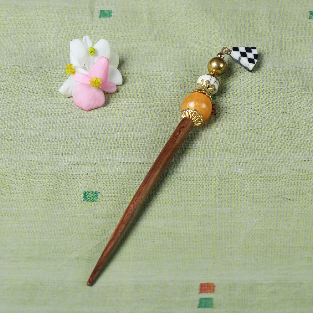 Hand Carved Sambhal Wooden Beaded Juda Stick