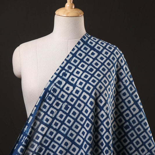 Blue - Traditional Design Pipad Hand Block Printed Pure Cotton Fabric