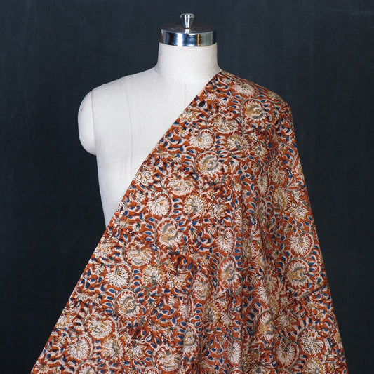 Orange - Kalamkari Hand Block Printed Cotton Washed Fabric