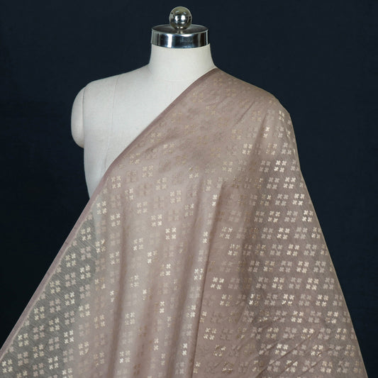 Brown - Pure Banarasi Handwoven Cutwork Zari Buti Silk Cotton Fabric