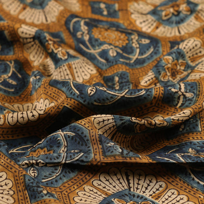 Brown - Beige Floral Butta Sufiyan Khatri Modal Silk Ajrakh Hand Block Printed Natural Dyed Fabric