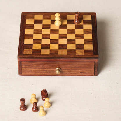 Handcrafted Sheesham Wood Chess Board with Drawer