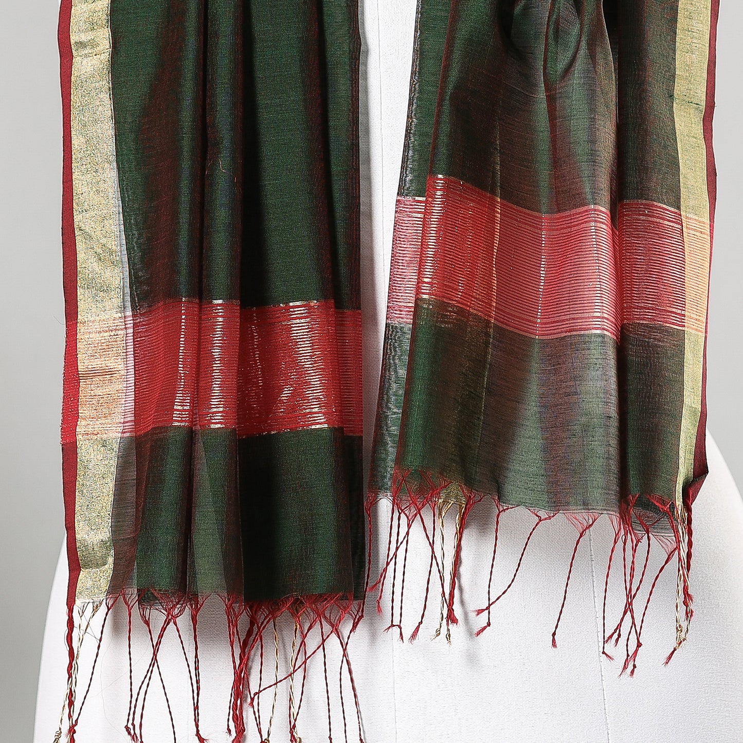 Green - Traditional Maheshwari Silk Handloom Zari Work Stole