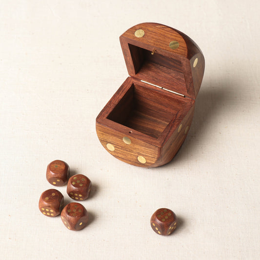 Handcrafted Sheesham Wood Dice Box (Set of 5 Dice)