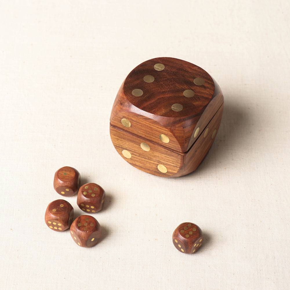 Handcrafted Sheesham Wood Dice Box (Set of 5 Dice)