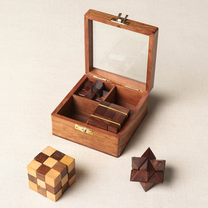 Handcrafted Sheesham Wood Puzzle Box (Set of 4)