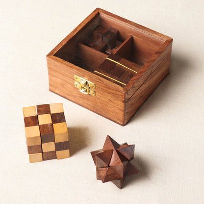 Handcrafted Sheesham Wood Puzzle Box (Set of 4)