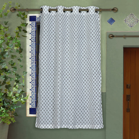 White - Hand Block Printed Cotton Window Curtain (5 x 3.5 feet) (single piece)