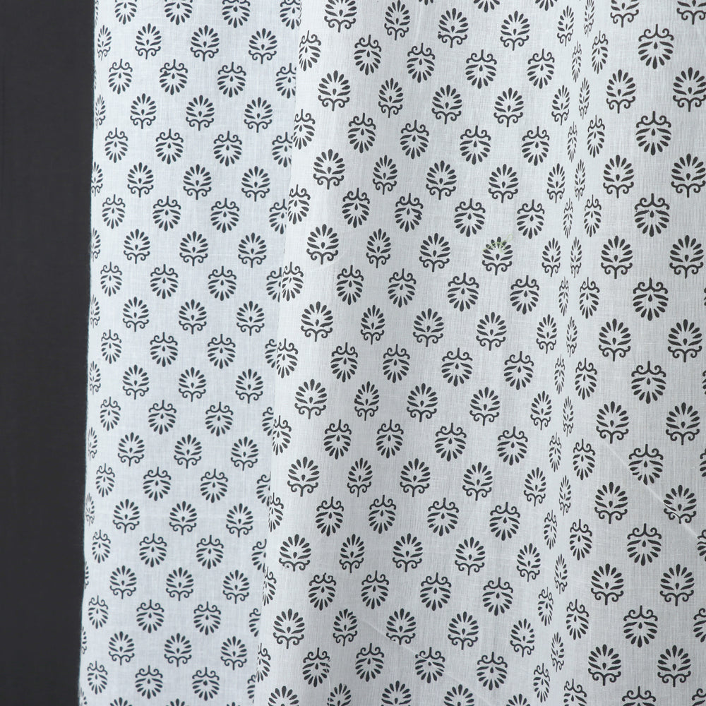 White - Hand Block Printed Cotton Window Curtain (5 x 3.5 feet) (single piece)