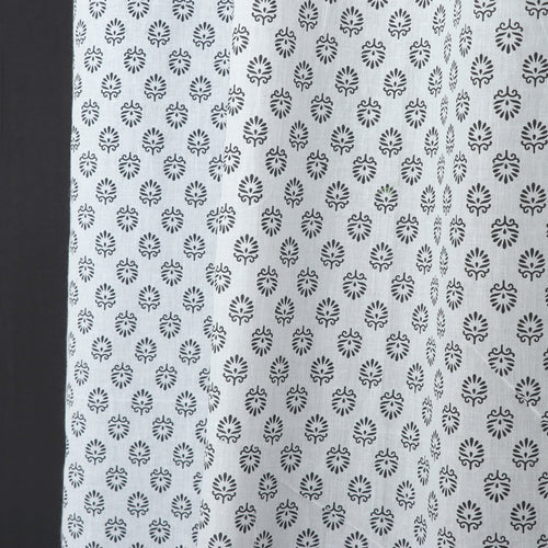 White - Hand Block Printed Cotton Window Curtain (5 x 3.5 feet) (single piece)