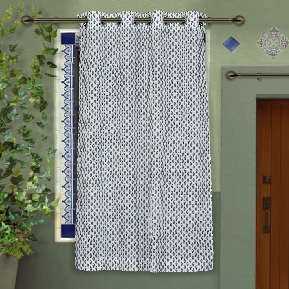 White - Hand Block Printed Cotton Window Curtain (5 x 3.5 feet) (single piece)