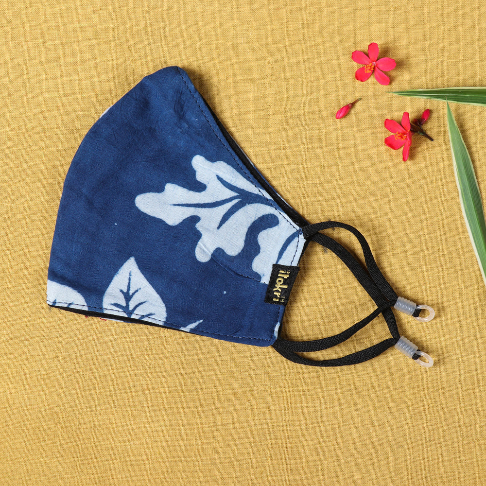 Indigo Block Printed Cotton Snug Fit Face Cover