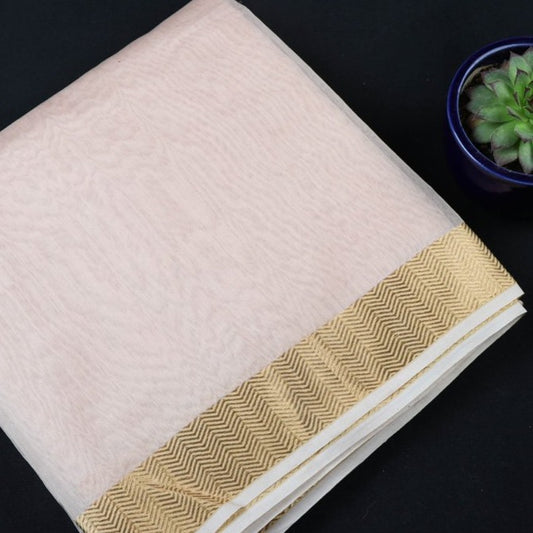 Pink - Chanderi Silk Nakshi Kinari Border Handloom Mercerized Precut Fabric