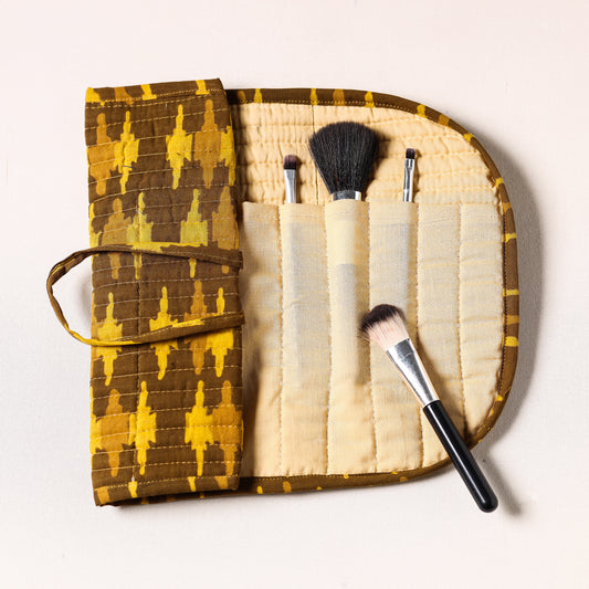 Bagru Fabric Multipurpose Segmented Make-up Brush Wrap Pouch/Case