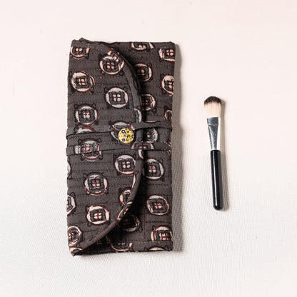 Bagru Fabric Multipurpose Segmented Make-up Brush Wrap Pouch/Case