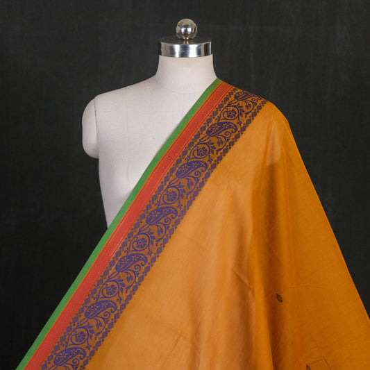 Yellow - Kanchipuram Cotton Buti Fabric with Zari Border