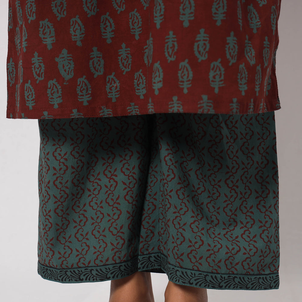 Bagh Block Printing Cotton Kurta with Palazzo & Dupatta Set