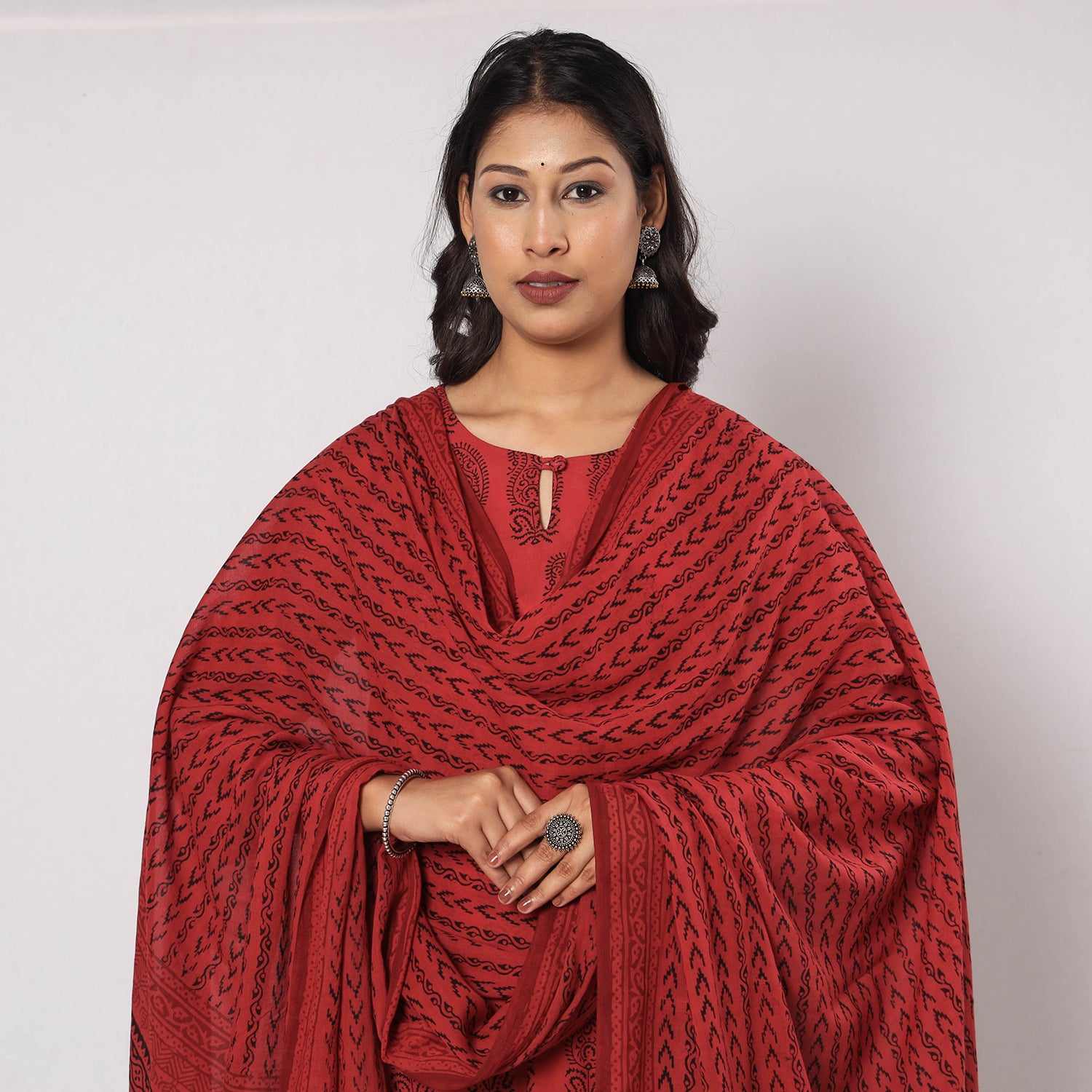  Bagh Block Printed Cotton Kurta with Palazzo & Dupatta Set 