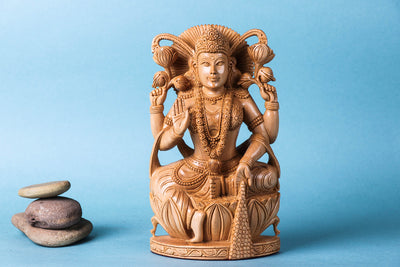 Hand Carved Kadam Wood Sculpture - Goddess Lakshmi
