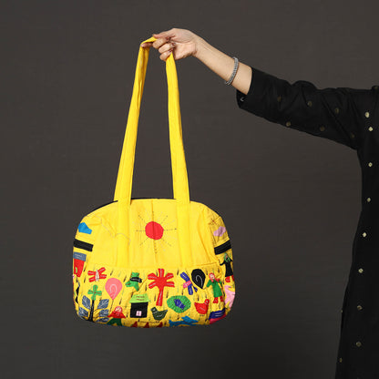 Yellow - Pipli Applique Work Cotton Shoulder Bag