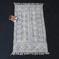 Pure Handloom Block Printed Cotton Durrie / Carpet / Rug (60 x 35 in)