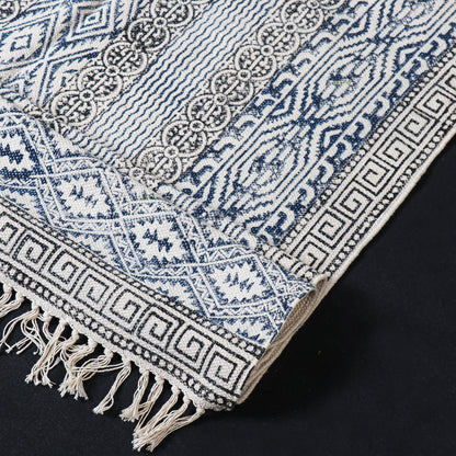Pure Handloom Block Printed Cotton Durrie / Carpet / Rug (60 x 35 in)