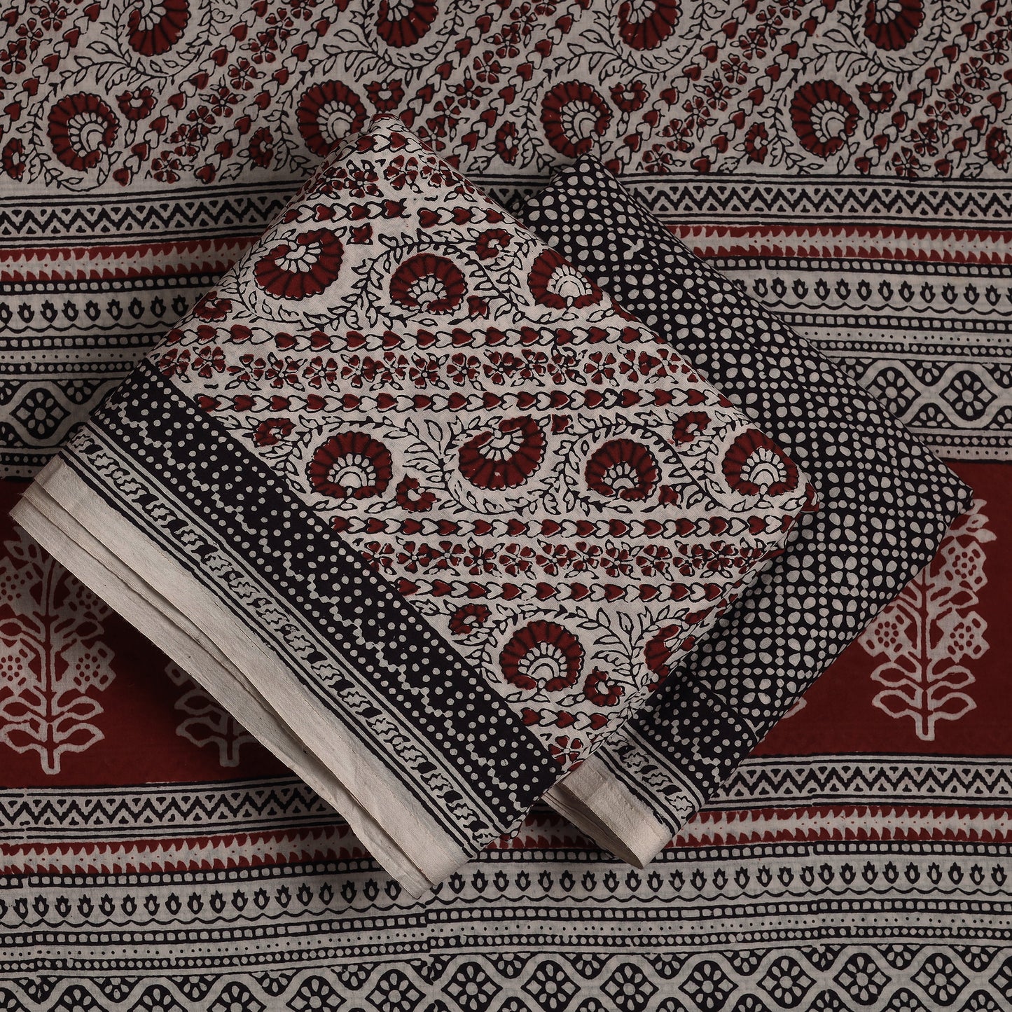 Beige - 3pc Bagh Block Printing Cotton Suit Material Set