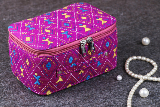 Bengal Kantha Work Handcrafted Jewelry Box with Mirror