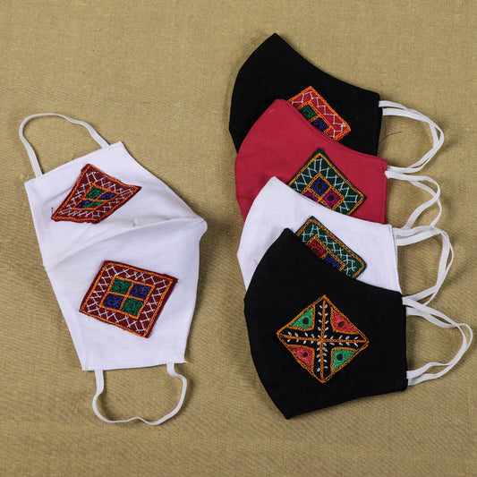 Kutchi Embroidery Patch Cotton 2 Layer Face Cover (Set of 5)