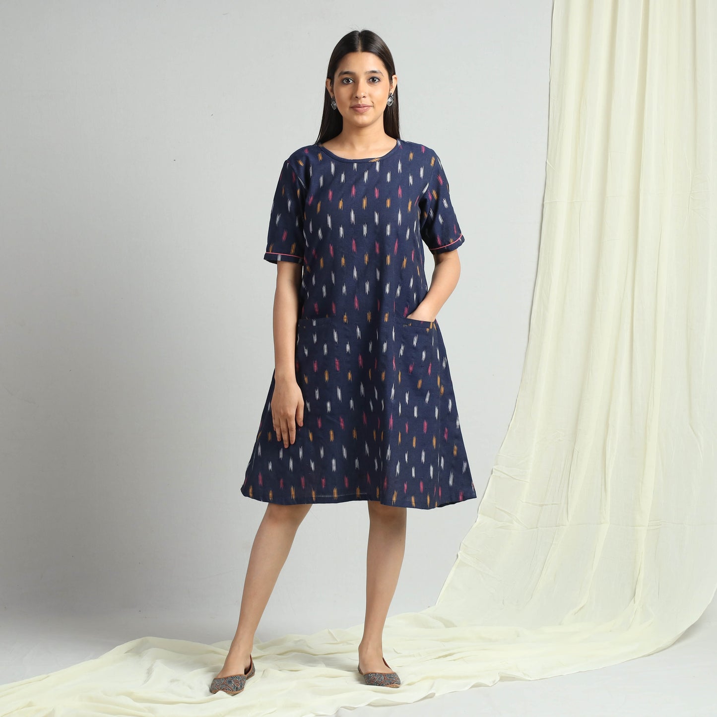 Blue - Pochampally Ikat Weave Cotton Dress